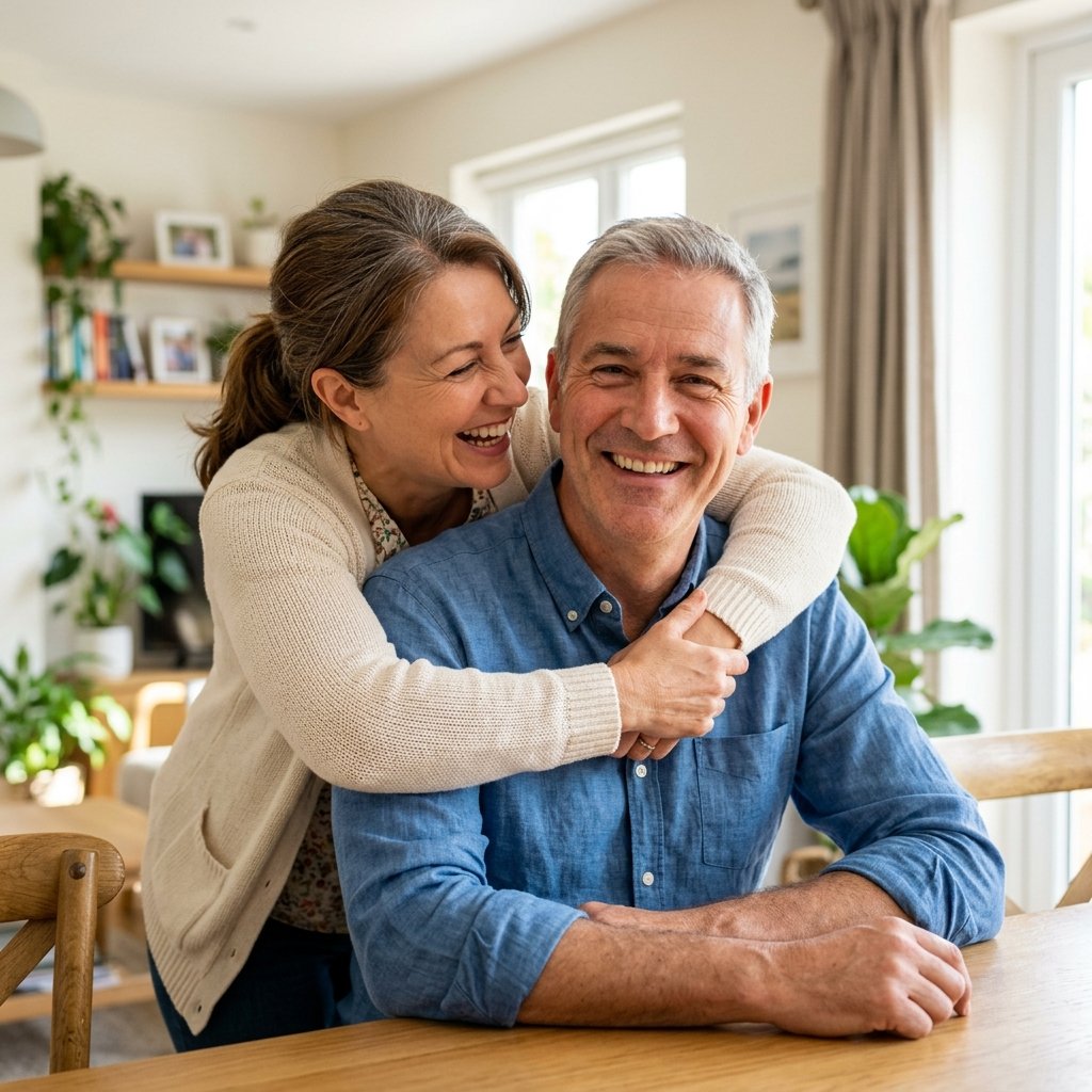 Hombre feliz y saludable con su esposa